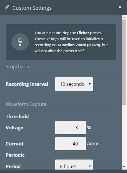 Figure 3. PQ Canvass custom settings menu (left)