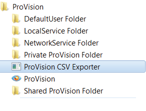 Figure 3. Windows Start Menu including the new ProVision CSV Exporter tool entry