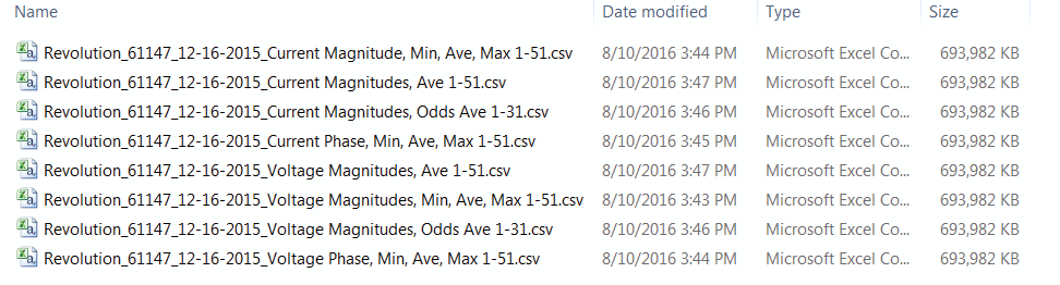 Figure 5. Directory showing created files from the ProVision CSV Exporter tool run in Figure 4