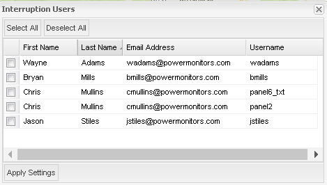 Figure 4. User selection window (above)