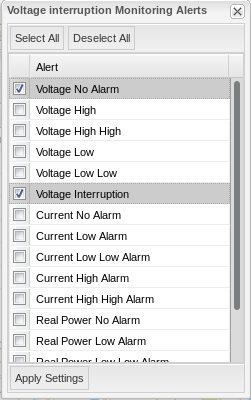 Figure 6. Alert selection window