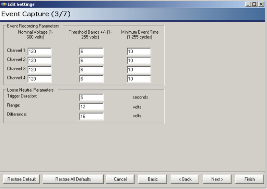 Figure 3. Settings for event capture (above)