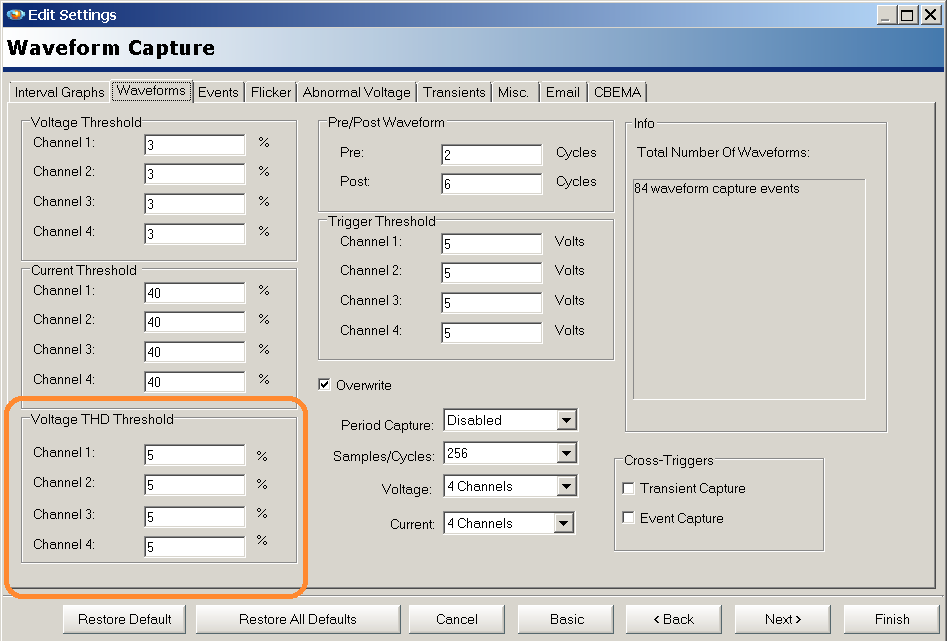 Figure 1. Voltage THD threshold setup (circled in orange)