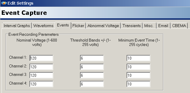 Figure 2. Event Change settings