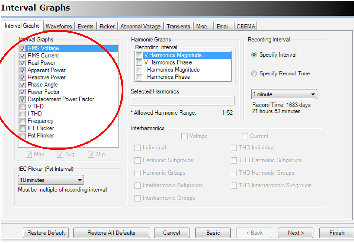 Figure 4. ProVision Interval Graph Settings