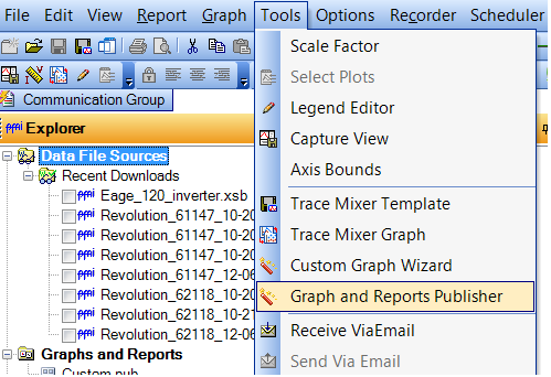 Figure 1. Tools menu showing the publisher wizard. (above).