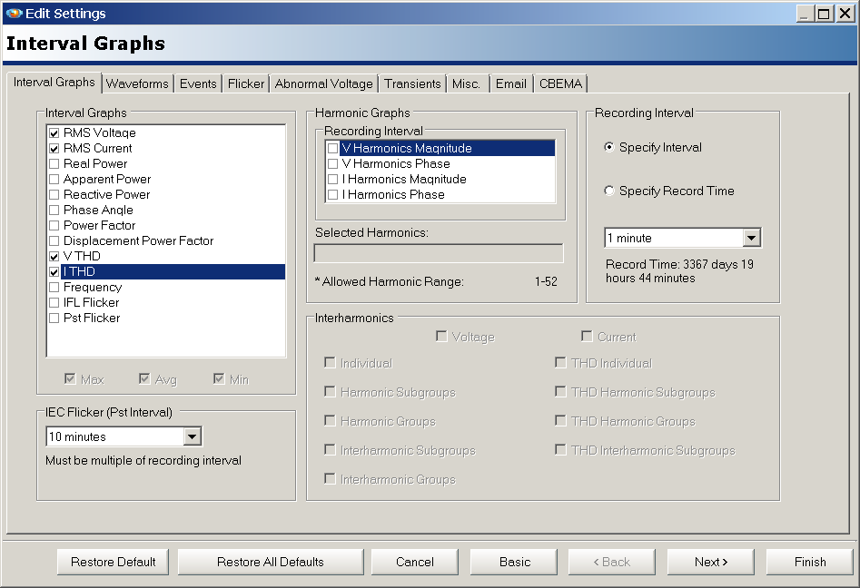 Figure 3. Recommended stripchart settings for nuisance trip monitoring