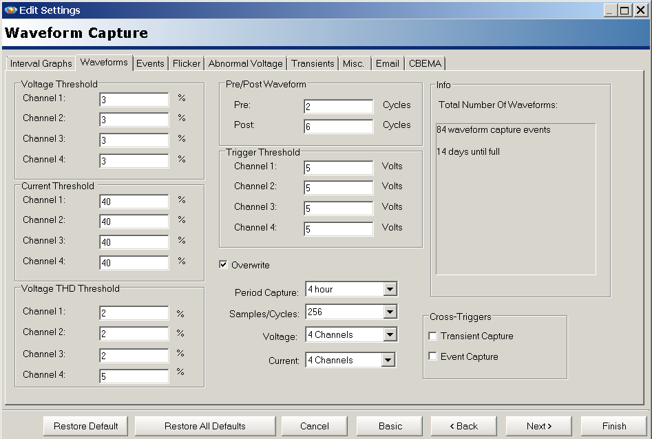 Figure 4. Recommended waveform capture settings for nuisance trip monitoring