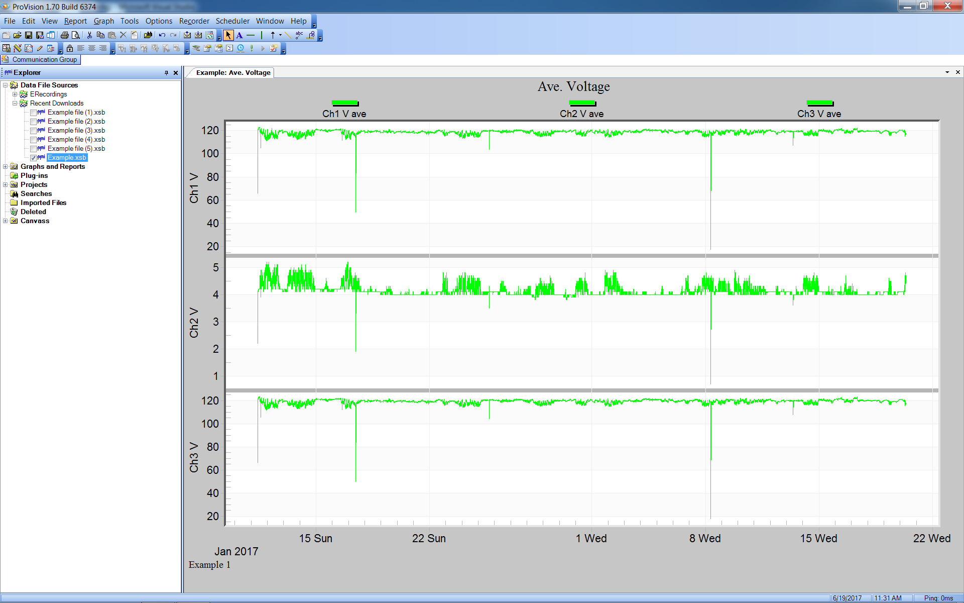 Figure 8. Average Voltage graph from the newly-merged example recording