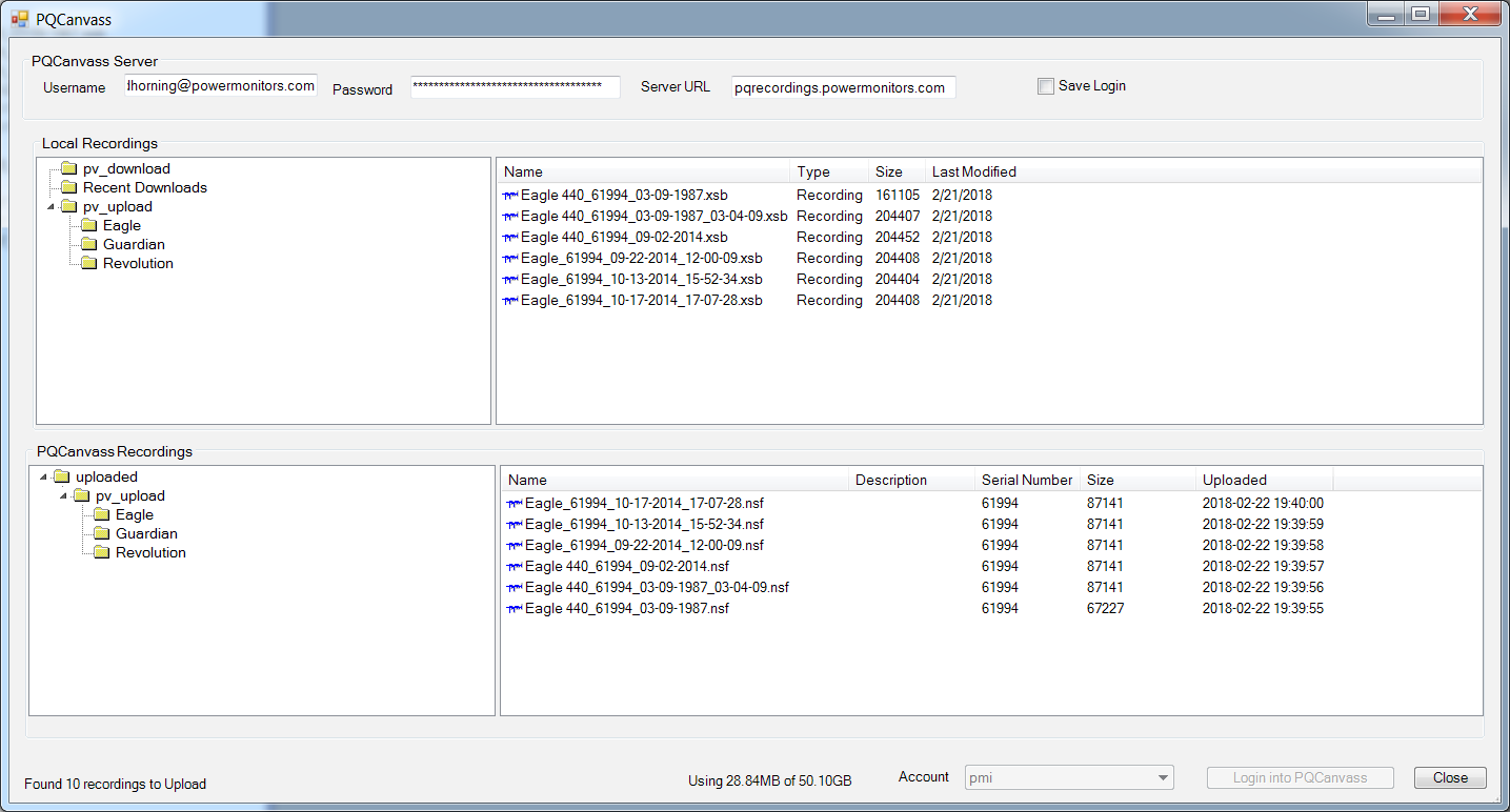 Figure 6. PQCanvass Transfer Dialog with Uploaded Files