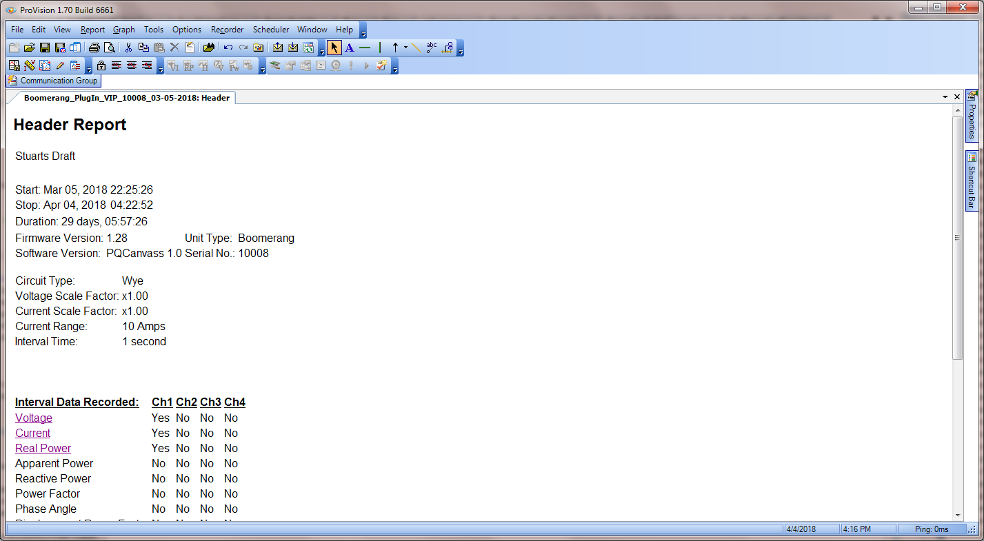 Figure 6. Boomerang Header Report
