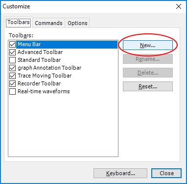 Figure 10. Click "New.." on the Customize dialog