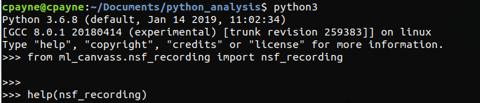 Figure 3. Interactive Help for the nsf_recording Class