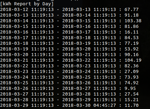Figure 7. Tabular Output from kWh Report to Console