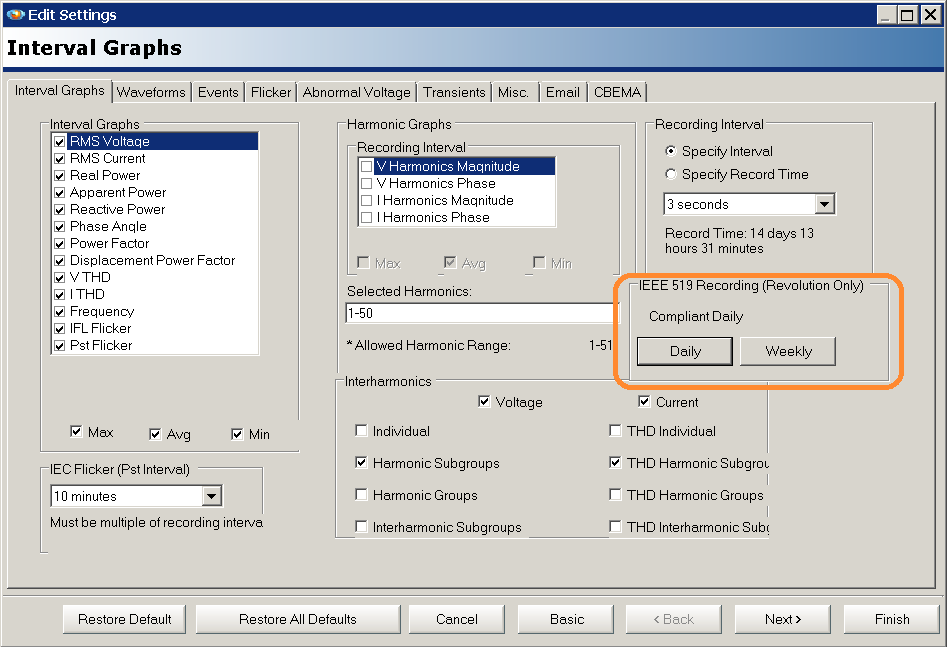 Figure 2. Daily/Weekly Selection, IEEE 519 Recording Setup
