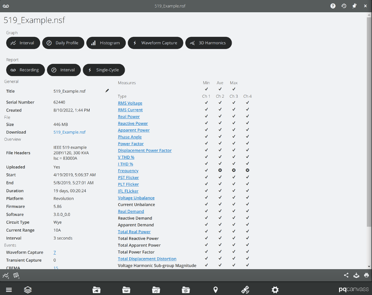 Figure 1. IEEE 519 Recording Report