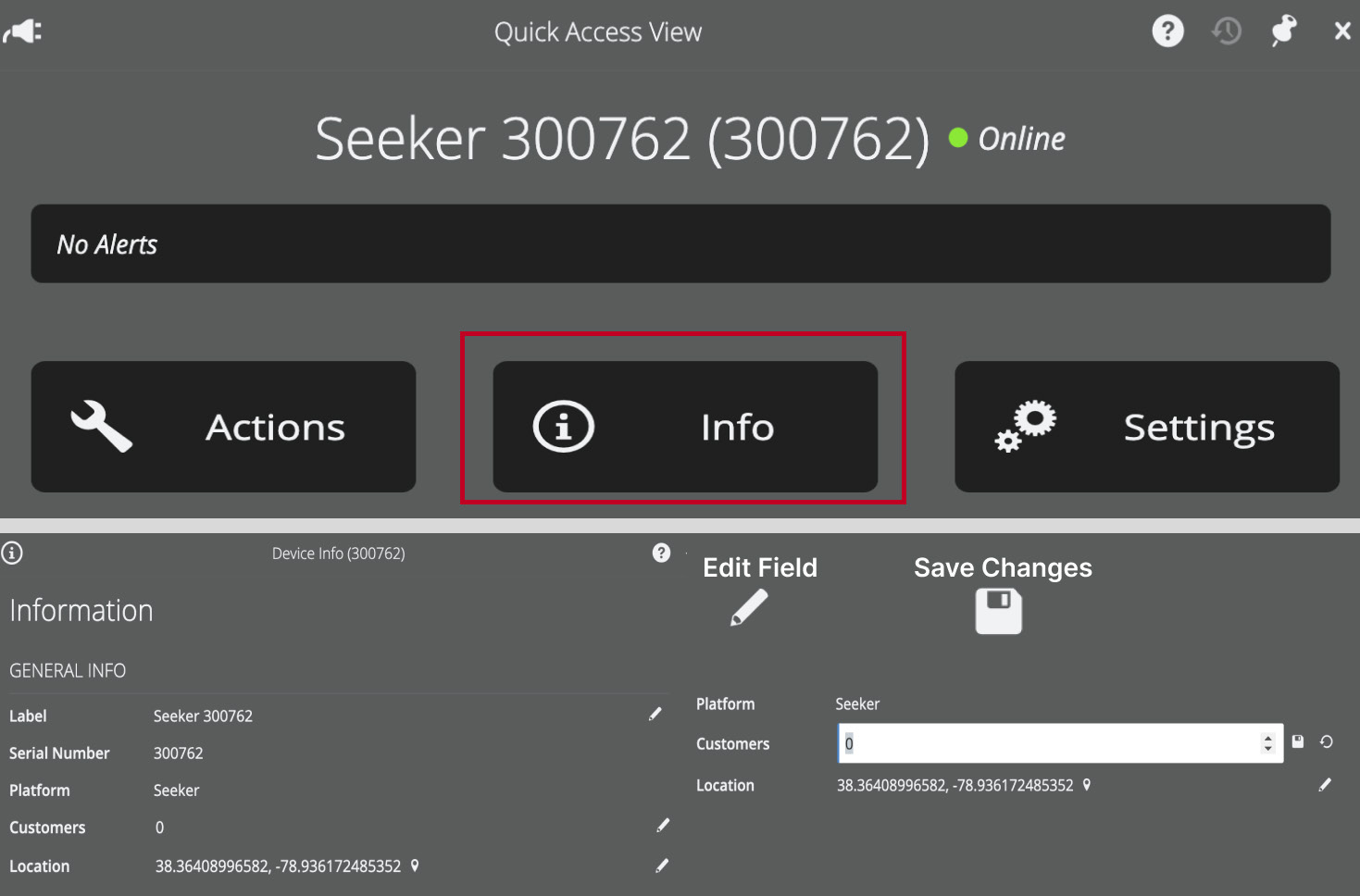 Figure 2. PQ Canvass navigation screen, where a user can edit paramters about a device.