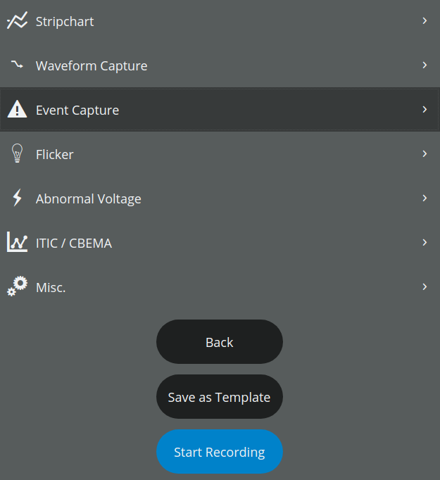 "Event Capture" section of the recording initialization settings.