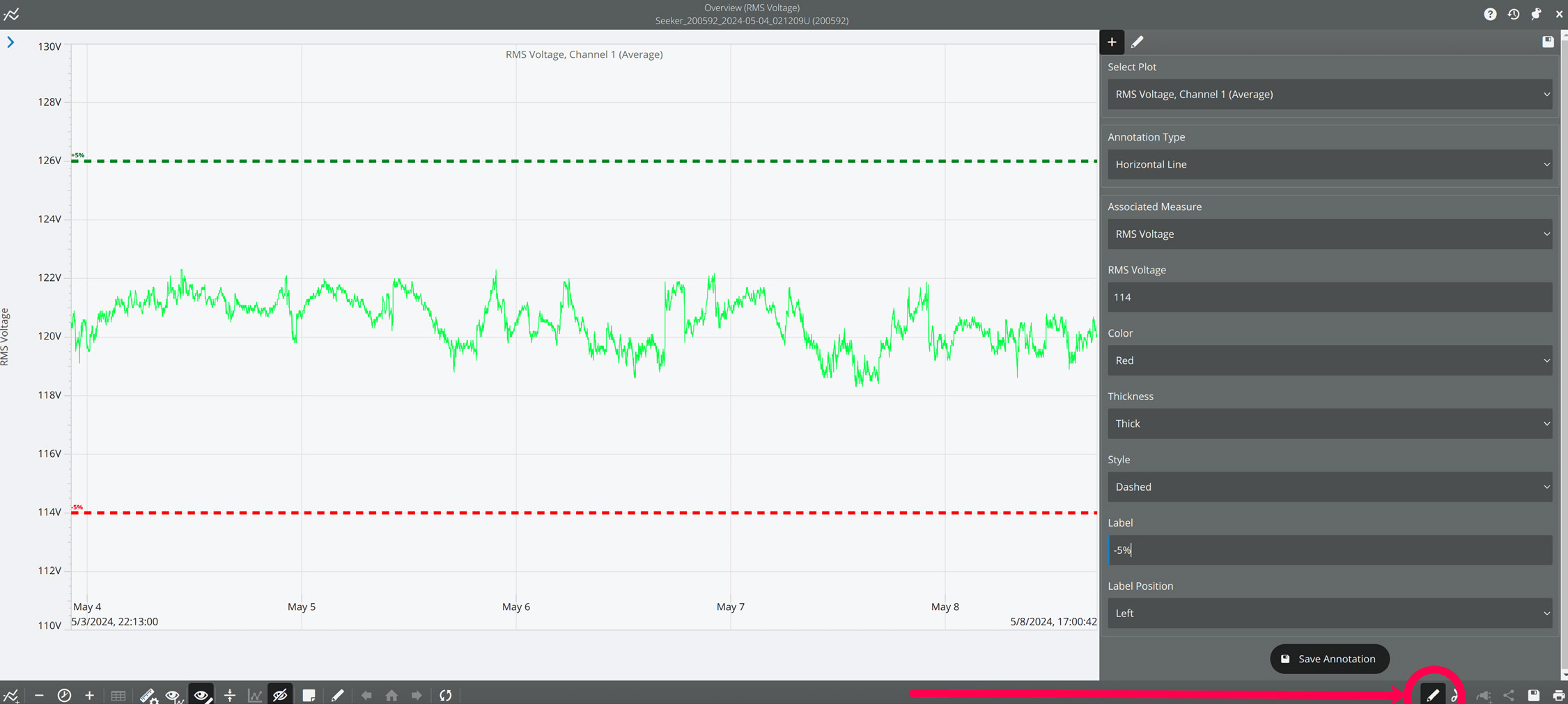 Figure 2 - Here we can clearly see that this device is measuring voltage that falls well within Range A. This visual representation is particularly helpful for customers who may not be familiar with the technical details but still want to quickly assess the system's health.