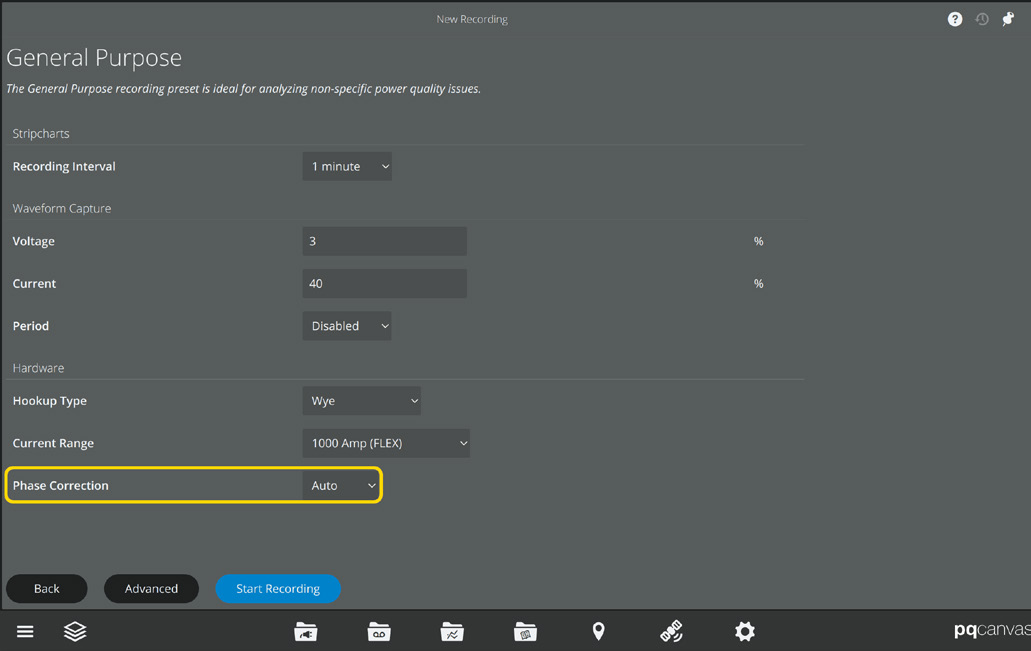 Figure 4: Initializing Phase Correction in PQ Canvass