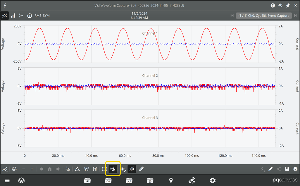 Figure 8: Toggling Phase Correction for Recorded Waveform in PQ Canvass