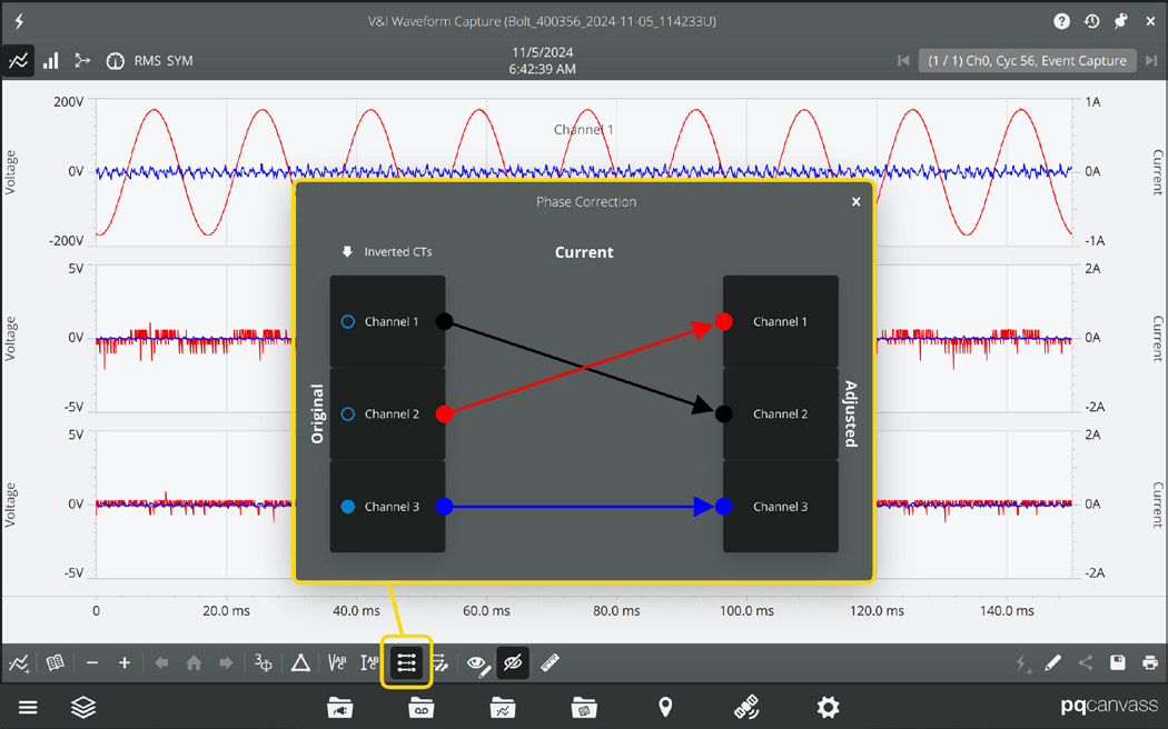 Figure 9: Viewing Phase Correction for Recorded Waveform in PQ Canvass