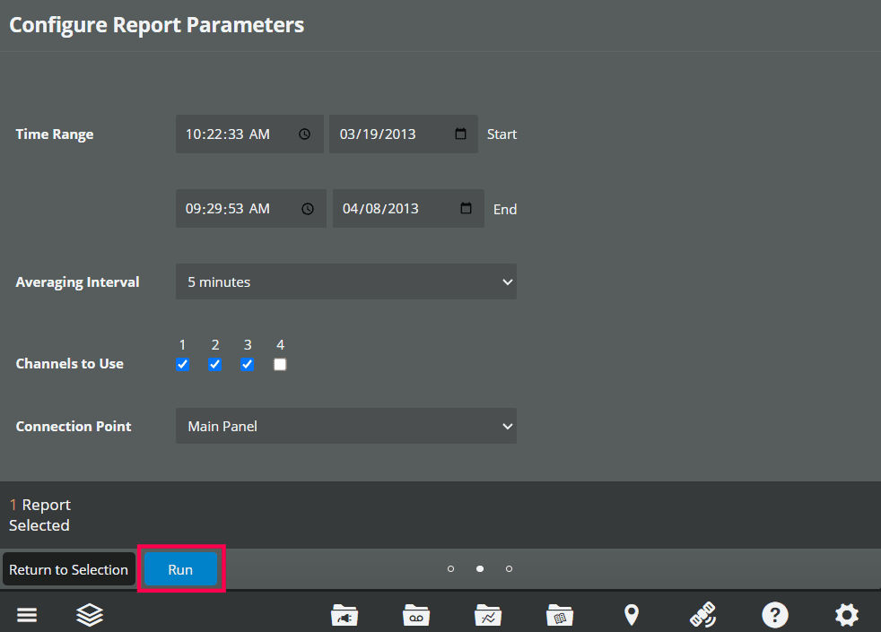 Figure 4. Voltage Sags Report Parameters