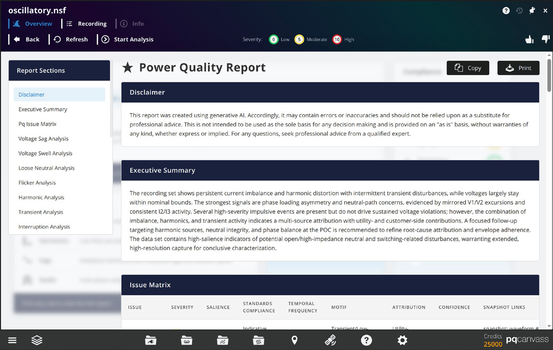 Figure 6. The Power Quality Report