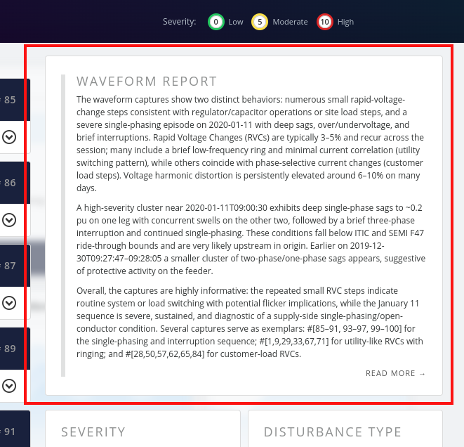 Figure 2. Click this box for a full, detailed report of all of the waveform captures in the recording.