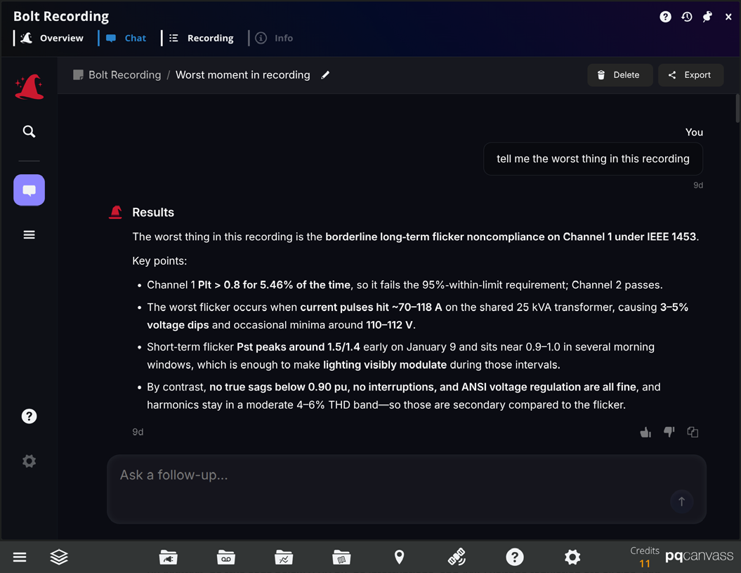 Figure 4. The conversation view with the sidebar collapsed, showing a Merlin™ response with follow-up suggestions.