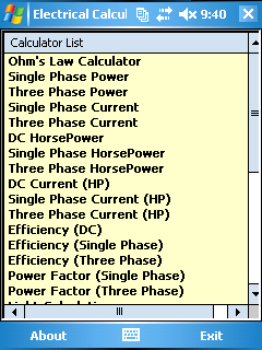 Figure 5. Sparkle Solutions Calculator List