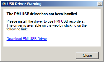 Figure 1. Alert showing that USB driver software is not present.