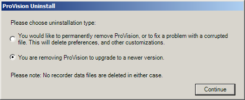 Figure 4. Dialog box showing an option to delete custom files and preferences.