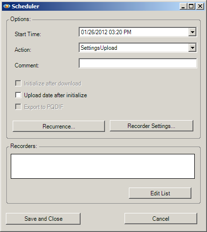 Figure 1. Scheduler dialogue window