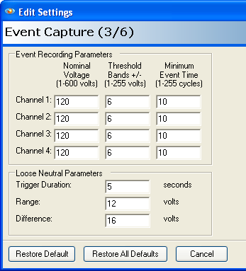 Figure 1. Event Capture Settings Window