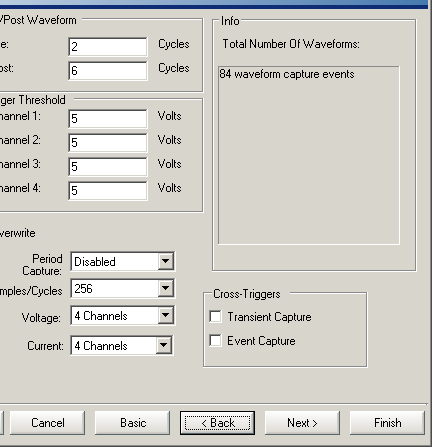 Figure 2. If "Transient Capture" is checked in the Cross-Triggers section of the Waveform Capture wizard page, a transient capture trigger will also trigger a waveform capture.