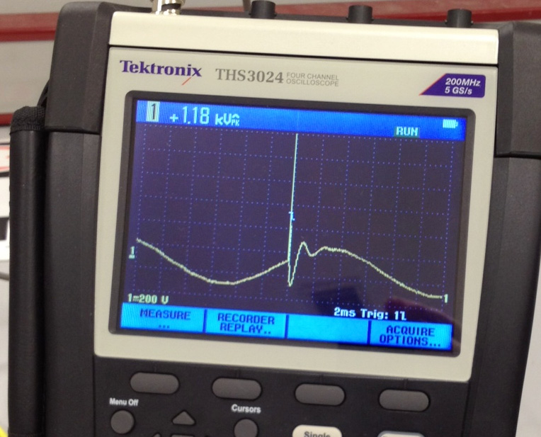 Figure 4. A Tektronix THS3024 oscilloscope being used to independently verify the pulse output