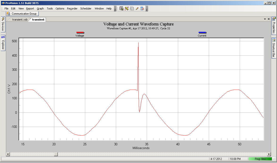Figure 8. The event as shown in the Waveform Capture graph.