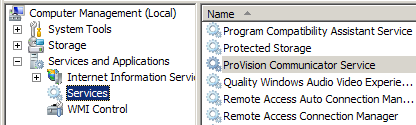 Figure 2. The status of the Communicator Service can be viewed in the System Services area of the Computer Management dialogue.