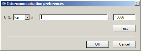Figure 3. The network address of the computer to connect to and its port can be specified in the Intercommunication Preferences window.