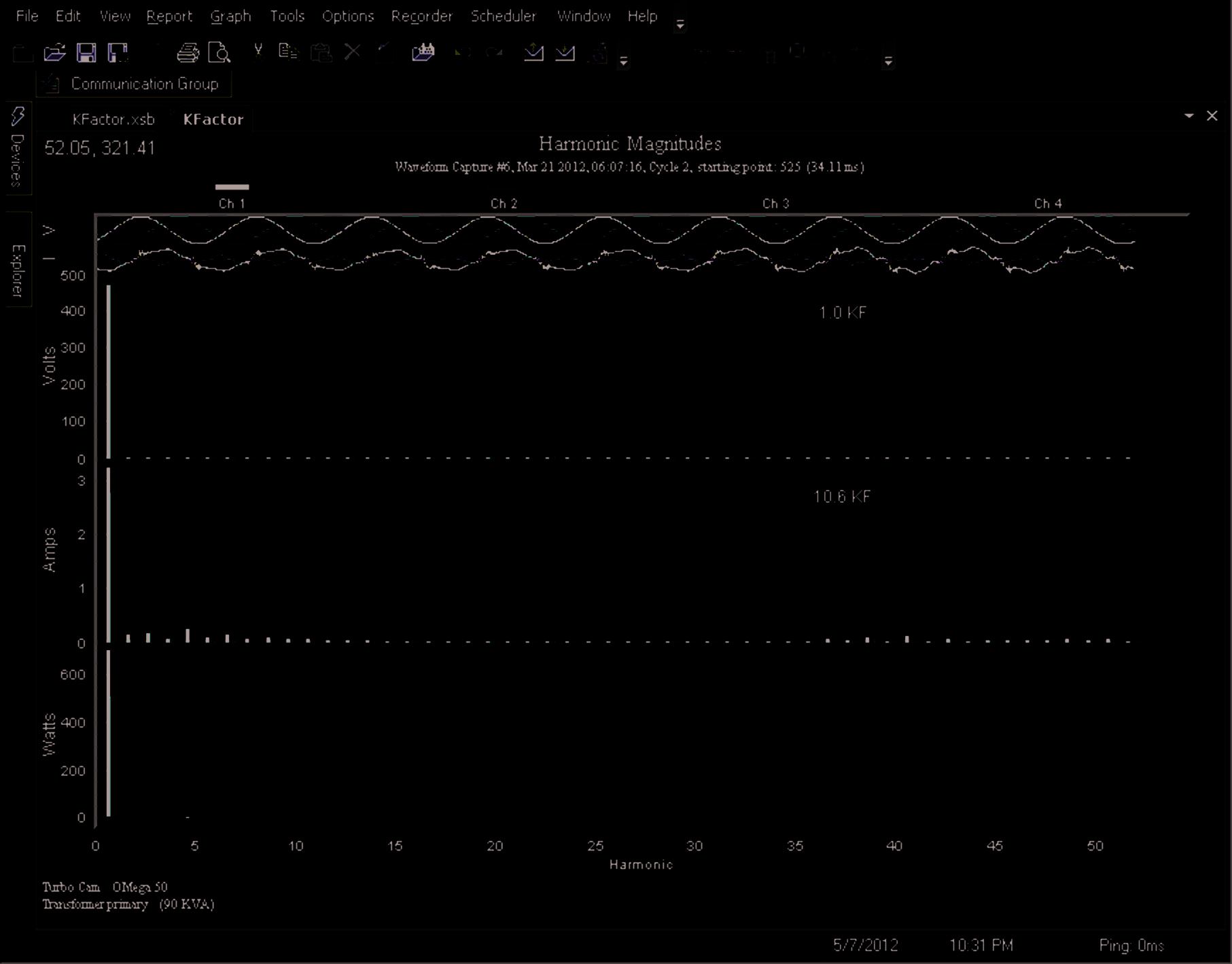 Clicking THD graph annotations in ProVision shows K-Factor