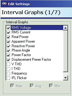 Figure 1. To compute demand, it is necessary to enable at least the Real Power Stripchart for recording; the Apparent Power (VA) Stripchart is also recommended