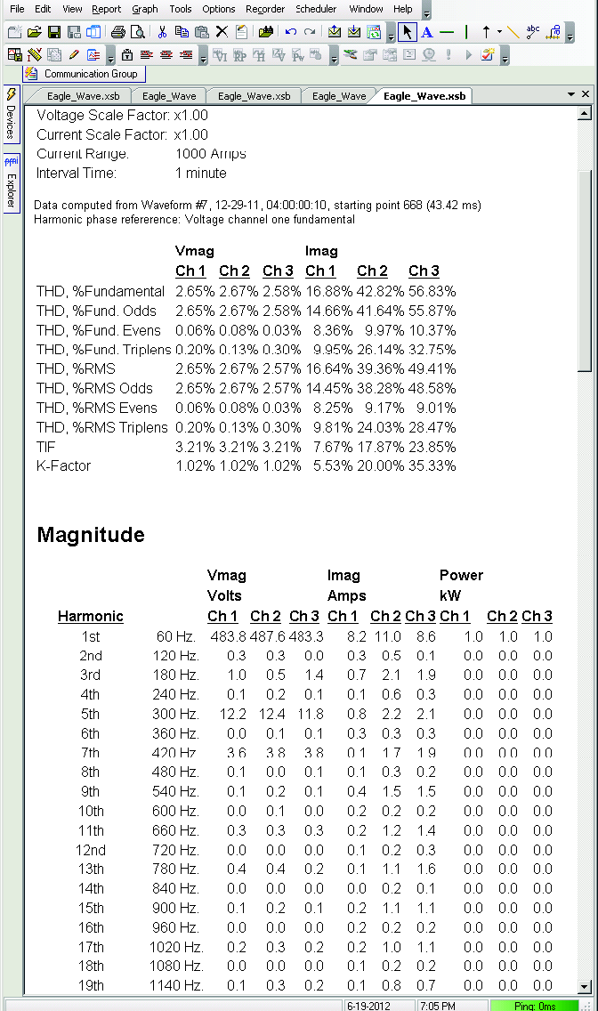 Choosing 'Launch Report' provides a numeric harmonic analysis.