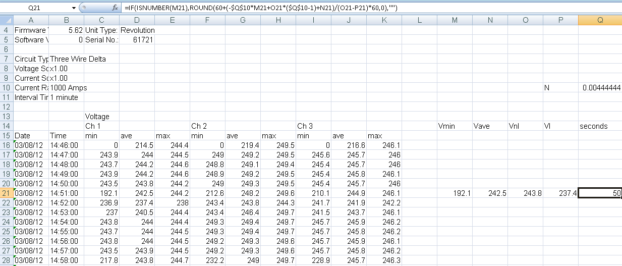 Figure 10. Interval Data with Seconds calculation added