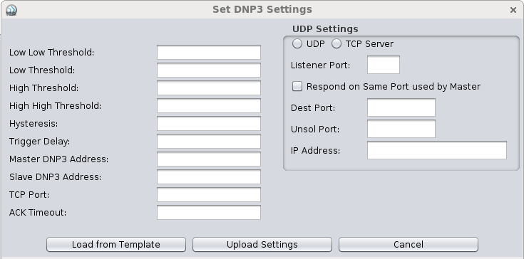 Figure 2. DNP3 configuration settings from the NMS software