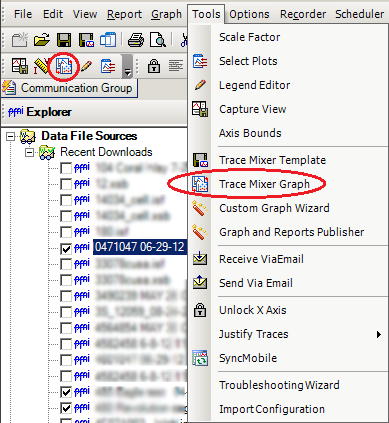 Figure 2. The Trace Mixer Graph is available via the tools menu and an icon on the toolbar.