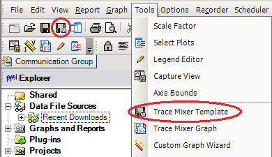 Figure 1. To save a mixed graph as a template, select "Trace Mixer Template" from the Tools menu