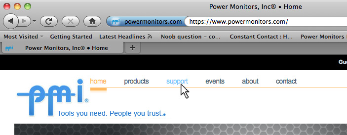 Figure 1. Click the 'support' link at the top of the page.