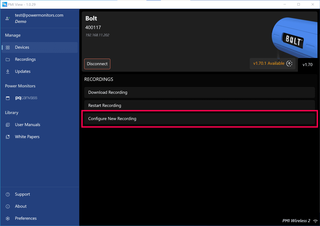 Figure 10. Configure a New Recording