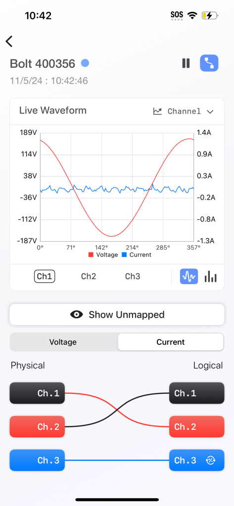 Figure 10: Toggling Phase Correction for Live Waveform in PMI View
